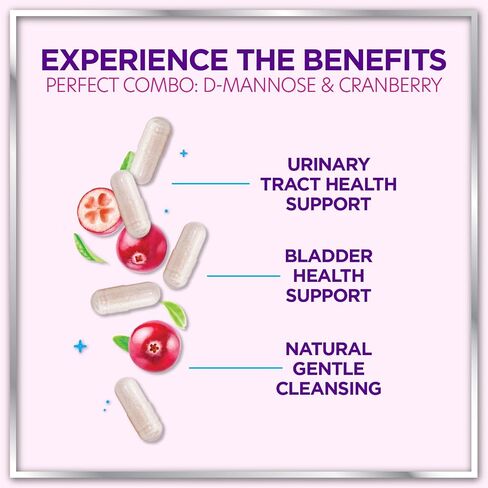 Organic D Mannose 1300mg per Serving Supplements - Extra Strength D-Mannose Capsules with Cranberry - for Natural Gentle Cleansing & Urinary Tract Health Support - Bottled in USA - 60 Capsules in Saudi Arabia