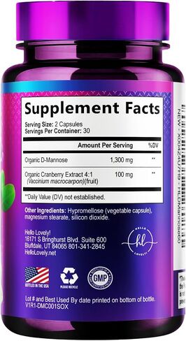 Organic D Mannose 1300mg per Serving Supplements - Extra Strength D-Mannose Capsules with Cranberry - for Natural Gentle Cleansing & Urinary Tract Health Support - Bottled in USA - 60 Capsules in Saudi Arabia