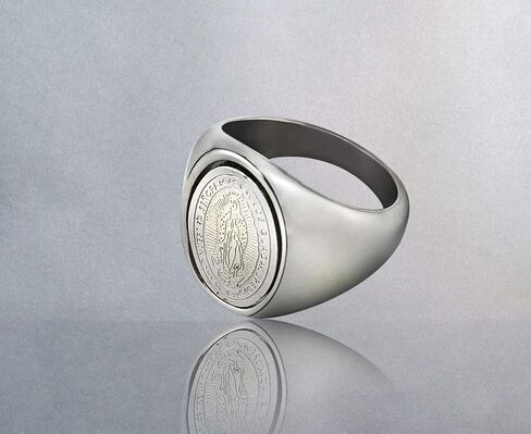 Catholic Unisex Guadalupe Ring Stainless Steel Catholic Guadalupe Ring-Guadalupe Holy Prayer Card Included (Silver) in Saudi Arabia