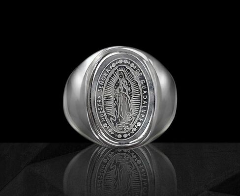 Catholic Unisex Guadalupe Ring Stainless Steel Catholic Guadalupe Ring-Guadalupe Holy Prayer Card Included (Silver) in Saudi Arabia