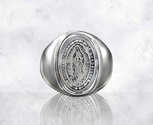 Catholic Unisex Guadalupe Ring Stainless Steel Catholic Guadalupe Ring-Guadalupe Holy Prayer Card Included (Silver) in Saudi Arabia