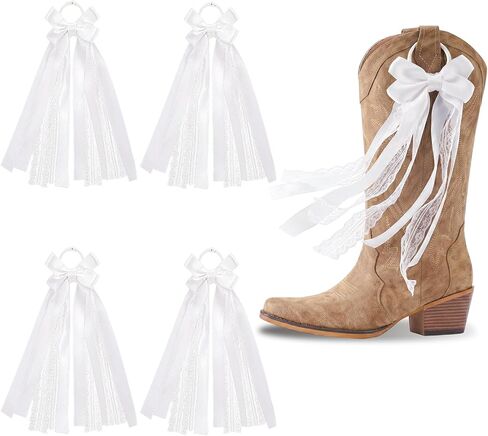 JATEBI 4 Pcs Pink Ribbon Boot Bow, Martin Boot Lace Bows Clip Decor Removable Pink Satin Ribbons Shoe Charms DIY Accessories for Wedding Bridal Shower Supplies Gifts in Kuwait