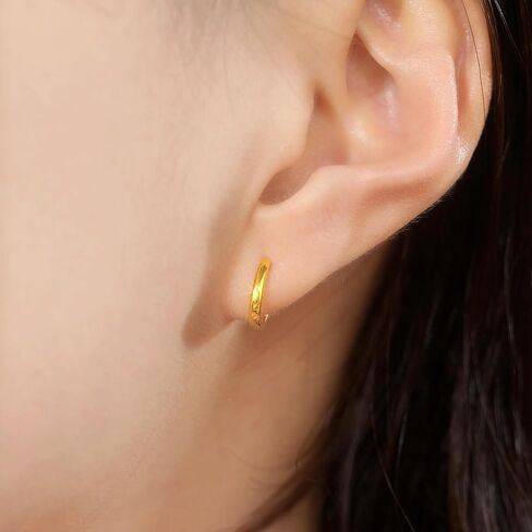 ZHOU LIU FU 18K الذهب هوب الأقراط الصغيرة الأطواق ربط هوب Huggies الذهب الحقيقي Huggie أقراط مجوهرات لذيذة للنساء أمي عاشق هدايا عيد ميلاد الذكرى C0913663 in Kuwait