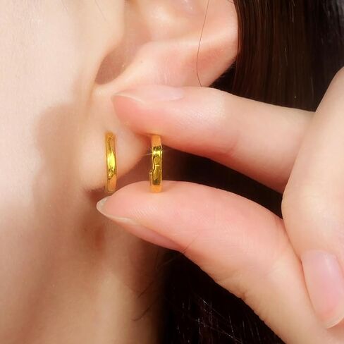 ZHOU LIU FU 18K الذهب هوب الأقراط الصغيرة الأطواق ربط هوب Huggies الذهب الحقيقي Huggie أقراط مجوهرات لذيذة للنساء أمي عاشق هدايا عيد ميلاد الذكرى C0913663 in Kuwait