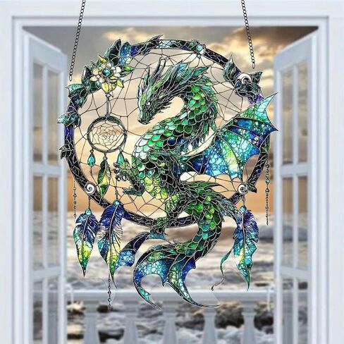 Acrylic Magic Dragon Dream Catcher Hanging, Colorful Wall Decorations for Home, Car and Room Decor, Fantasy Themed Ornament in Kuwait