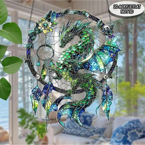 Acrylic Magic Dragon Dream Catcher Hanging, Colorful Wall Decorations for Home, Car and Room Decor, Fantasy Themed Ornament in Kuwait
