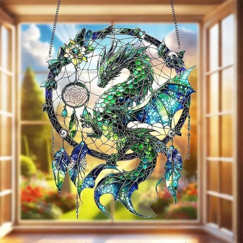 Acrylic Magic Dragon Dream Catcher Hanging, Colorful Wall Decorations for Home, Car and Room Decor, Fantasy Themed Ornament in Kuwait