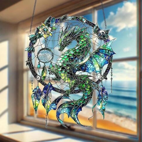 Acrylic Magic Dragon Dream Catcher Hanging, Colorful Wall Decorations for Home, Car and Room Decor, Fantasy Themed Ornament in Kuwait