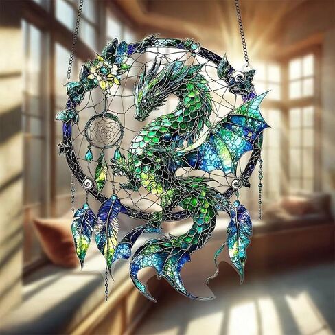 Acrylic Magic Dragon Dream Catcher Hanging, Colorful Wall Decorations for Home, Car and Room Decor, Fantasy Themed Ornament in Kuwait
