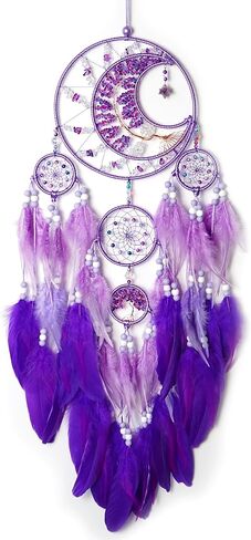 Large Dream Catchers, Handmade Woven Moon Healing Crystal Stone Dream Catcher Wall Hanging Ornament for Bedroom Living Room Wedding Party Decor, Festival Blessing Craft Gift (Purple Moon) in Kuwait