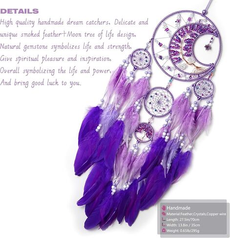 Large Dream Catchers, Handmade Woven Moon Healing Crystal Stone Dream Catcher Wall Hanging Ornament for Bedroom Living Room Wedding Party Decor, Festival Blessing Craft Gift (Purple Moon) in Kuwait