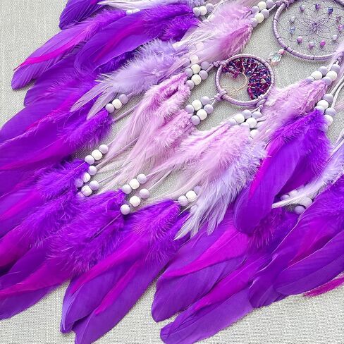 Large Dream Catchers, Handmade Woven Moon Healing Crystal Stone Dream Catcher Wall Hanging Ornament for Bedroom Living Room Wedding Party Decor, Festival Blessing Craft Gift (Purple Moon) in Kuwait