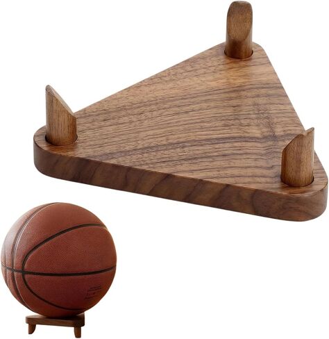 Solid Walnut Ball Display Stand, Basketball Football Soccer Holder Rack, Autographed Sports Memorabilia Showcase, Premium Wooden Trophy Ball Stand for Home Office Decor (Brown) in Saudi Arabia