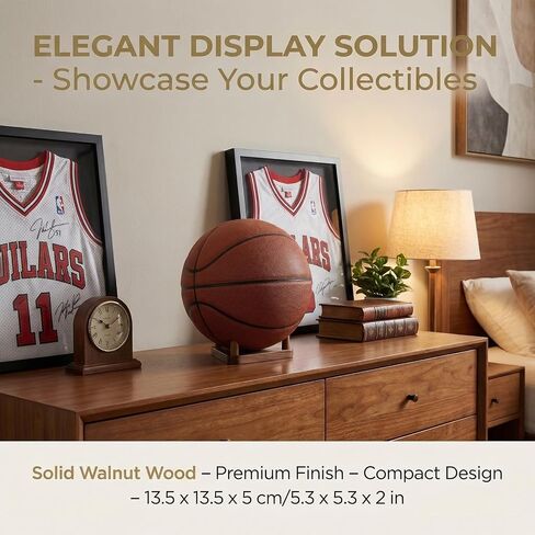 Solid Walnut Ball Display Stand, Basketball Football Soccer Holder Rack, Autographed Sports Memorabilia Showcase, Premium Wooden Trophy Ball Stand for Home Office Decor (Brown) in Saudi Arabia