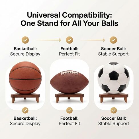 Solid Walnut Ball Display Stand, Basketball Football Soccer Holder Rack, Autographed Sports Memorabilia Showcase, Premium Wooden Trophy Ball Stand for Home Office Decor (Brown) in Saudi Arabia