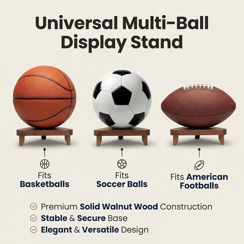 Solid Walnut Ball Display Stand, Basketball Football Soccer Holder Rack, Autographed Sports Memorabilia Showcase, Premium Wooden Trophy Ball Stand for Home Office Decor (Brown) in Saudi Arabia