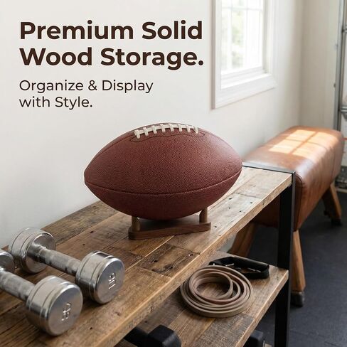 Solid Walnut Ball Display Stand, Basketball Football Soccer Holder Rack, Autographed Sports Memorabilia Showcase, Premium Wooden Trophy Ball Stand for Home Office Decor (Brown) in Saudi Arabia