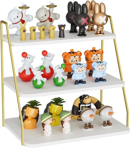 VyGrow three-layer Wooden Display Stand, Perfume Storage Rack, Party Display table, Figure and Collectibles Display Stand, Decorative and Storage Shelf (White and Gold) in Saudi Arabia