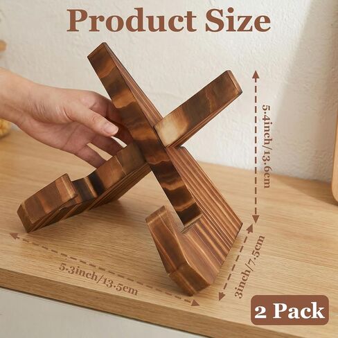 2 Pack Wood Plate Stands for Display, 5.4 Inch Wooden Plate Holders for Displaying, Cross-Type Picture Frame Stand, Wood Decorative Plate Stand for Tabletop Art Photos Books in Kuwait