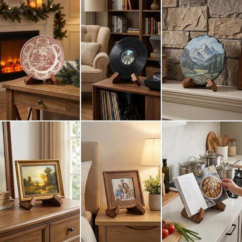 2 Pack Wood Plate Stands for Display, 5.4 Inch Wooden Plate Holders for Displaying, Cross-Type Picture Frame Stand, Wood Decorative Plate Stand for Tabletop Art Photos Books in Kuwait
