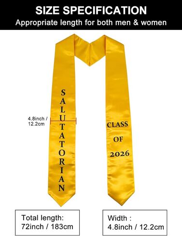 GraduatePro Printed Valedictorian, Salutatorian & Honor Graduation Stole Class of 2026 for Adults 72 Inches 2 Colors in Kuwait