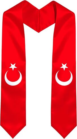 Graduation Satin Stole Scarf with National Flag Design, 72" Sash for International Graduate in Kuwait