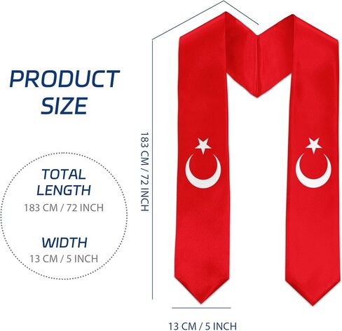 Graduation Satin Stole Scarf with National Flag Design, 72" Sash for International Graduate in Kuwait