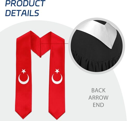 Graduation Satin Stole Scarf with National Flag Design, 72" Sash for International Graduate in Kuwait