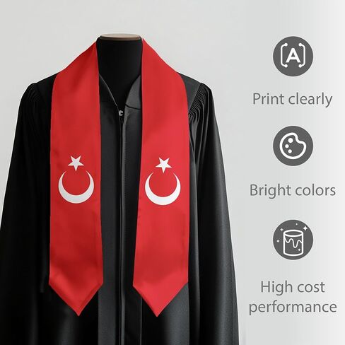 Graduation Satin Stole Scarf with National Flag Design, 72" Sash for International Graduate in Kuwait