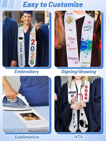 Cosweet Graduation Stole 72" Long, Class of 2026 Customizable Blank Graduation Sash for Unisex Adults, 1 pc in Kuwait