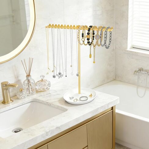 Jewelry Organizer Stand, Metal Necklace Holder Display With 42 Hooks, Gold Jewelry Holder for Necklaces, Bracelets, Rings, Bedroom College Dorm Decor for Women and Girls in Saudi Arabia