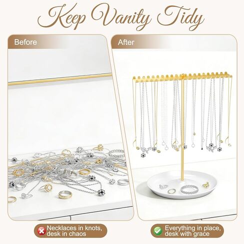 Jewelry Organizer Stand, Metal Necklace Holder Display With 42 Hooks, Gold Jewelry Holder for Necklaces, Bracelets, Rings, Bedroom College Dorm Decor for Women and Girls in Saudi Arabia