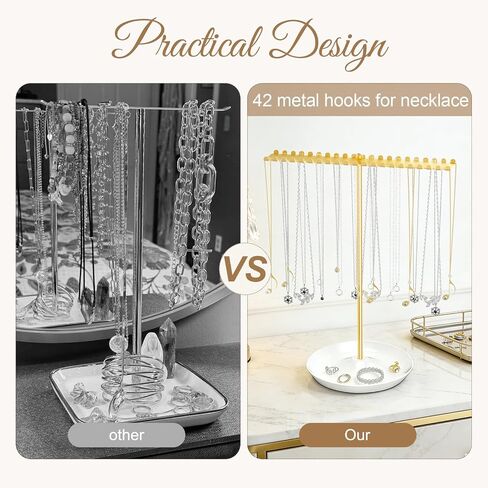 Jewelry Organizer Stand, Metal Necklace Holder Display With 42 Hooks, Gold Jewelry Holder for Necklaces, Bracelets, Rings, Bedroom College Dorm Decor for Women and Girls in Saudi Arabia