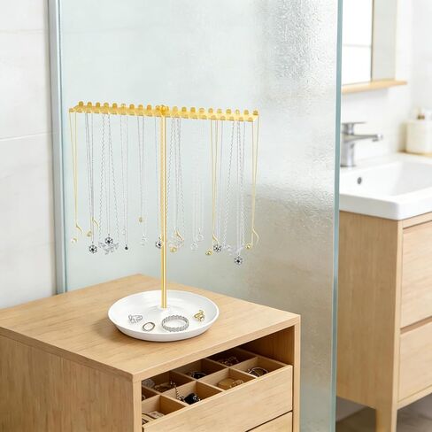 Jewelry Organizer Stand, Metal Necklace Holder Display With 42 Hooks, Gold Jewelry Holder for Necklaces, Bracelets, Rings, Bedroom College Dorm Decor for Women and Girls in Saudi Arabia