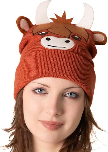ComfyCamper Cute Highland Cow Beanie with Horns Costume Hat for Womens Mens Animal Cosplay Hats Halloween Costumes in Kuwait