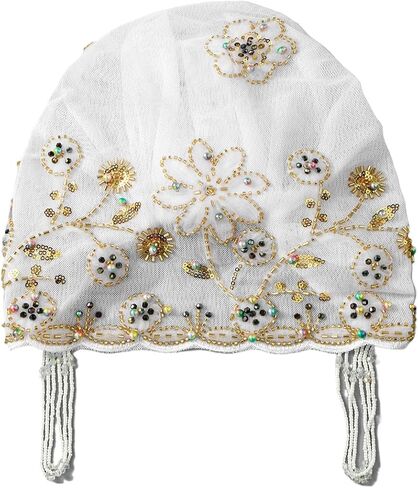 Turban Hat for Women Lace Bead Muslim Hijab Beanie Cap Floral Embroidery Beaded Headwrap Cover in Kuwait