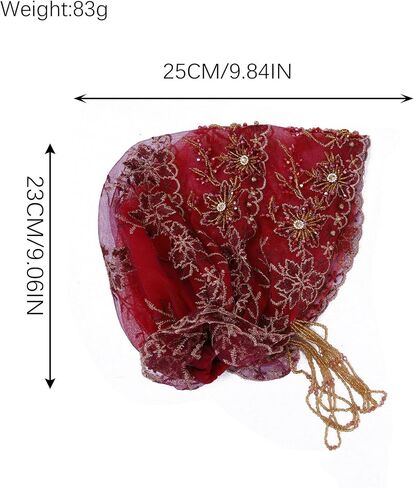 Turban Hat for Women Lace Bead Muslim Hijab Beanie Cap Floral Embroidery Beaded Headwrap Cover in Kuwait
