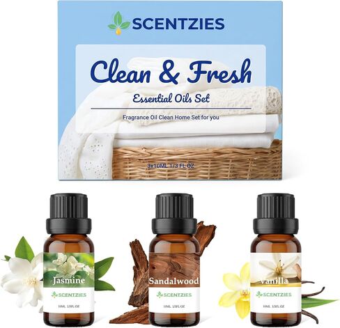Laundry Essential Oil Set, Dryer Balls Essential Oil, Use for Room Mist, Wool Dryer Balls, Clean Laundry Scented Oil Set-3x10ml, Fresh Jasmine Floral, Mild Vanilla Scent, Soft Woody Sandalwood in Kuwait
