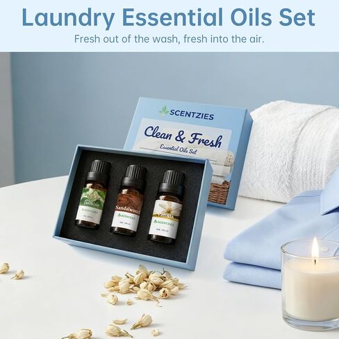 Laundry Essential Oil Set, Dryer Balls Essential Oil, Use for Room Mist, Wool Dryer Balls, Clean Laundry Scented Oil Set-3x10ml, Fresh Jasmine Floral, Mild Vanilla Scent, Soft Woody Sandalwood in Kuwait