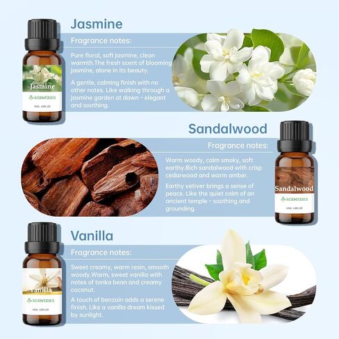 Laundry Essential Oil Set, Dryer Balls Essential Oil, Use for Room Mist, Wool Dryer Balls, Clean Laundry Scented Oil Set-3x10ml, Fresh Jasmine Floral, Mild Vanilla Scent, Soft Woody Sandalwood in Kuwait