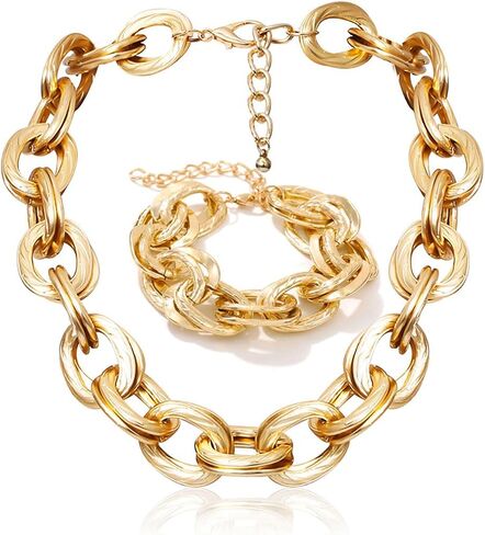 ACEDRE Chunky Choker Necklace Bracelet Sets Gold Cuban Link Chain Statement Jewelry Set for Women in Kuwait