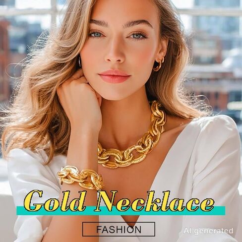 ACEDRE Chunky Choker Necklace Bracelet Sets Gold Cuban Link Chain Statement Jewelry Set for Women in Kuwait