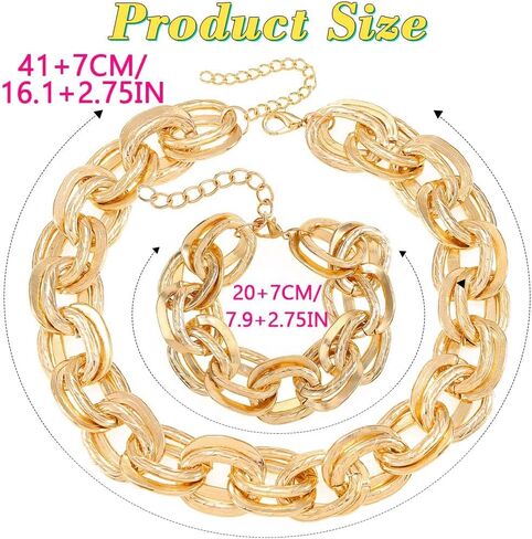 ACEDRE Chunky Choker Necklace Bracelet Sets Gold Cuban Link Chain Statement Jewelry Set for Women in Kuwait