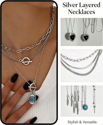 FAXHION 73PCS Silver Turquoise Jewelry Set for Women, Boho Southwestern Layered Necklaces & Stackable Rings Set, 14 Necklaces 15 Bracelets 26 Earrings 18 Knuckle Rings, Vintage Costume Jewelry Gift in Kuwait