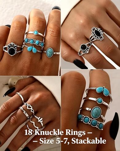 FAXHION 73PCS Silver Turquoise Jewelry Set for Women, Boho Southwestern Layered Necklaces & Stackable Rings Set, 14 Necklaces 15 Bracelets 26 Earrings 18 Knuckle Rings, Vintage Costume Jewelry Gift in Kuwait