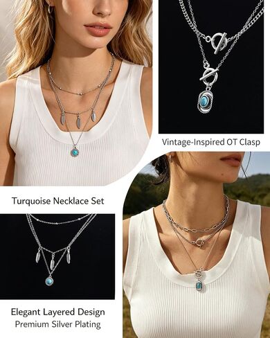FAXHION 73PCS Silver Turquoise Jewelry Set for Women, Boho Southwestern Layered Necklaces & Stackable Rings Set, 14 Necklaces 15 Bracelets 26 Earrings 18 Knuckle Rings, Vintage Costume Jewelry Gift in Kuwait