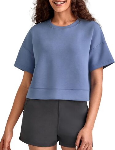 G4Free Smoofit Modal Soft Boxy Tee Shirts for Women Short Sleeve Drop Shoulder Crew Neck Basic Tops Casual Lounge in Kuwait
