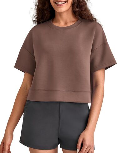 G4Free Smoofit Modal Soft Boxy Tee Shirts for Women Short Sleeve Drop Shoulder Crew Neck Basic Tops Casual Lounge in Kuwait
