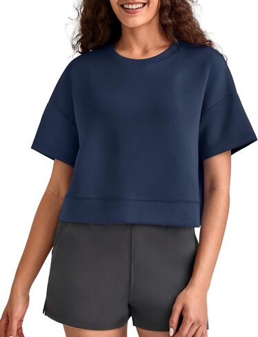 G4Free Smoofit Modal Soft Boxy Tee Shirts for Women Short Sleeve Drop Shoulder Crew Neck Basic Tops Casual Lounge in Kuwait