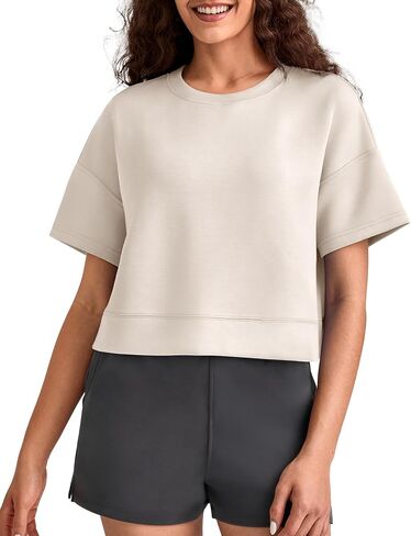 G4Free Smoofit Modal Soft Boxy Tee Shirts for Women Short Sleeve Drop Shoulder Crew Neck Basic Tops Casual Lounge in Kuwait